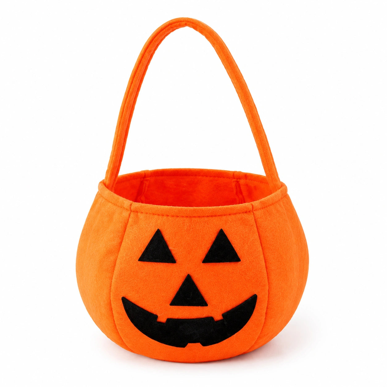 Borsa portadolci 20 cm in feltro arancione con manico e volto di zucca