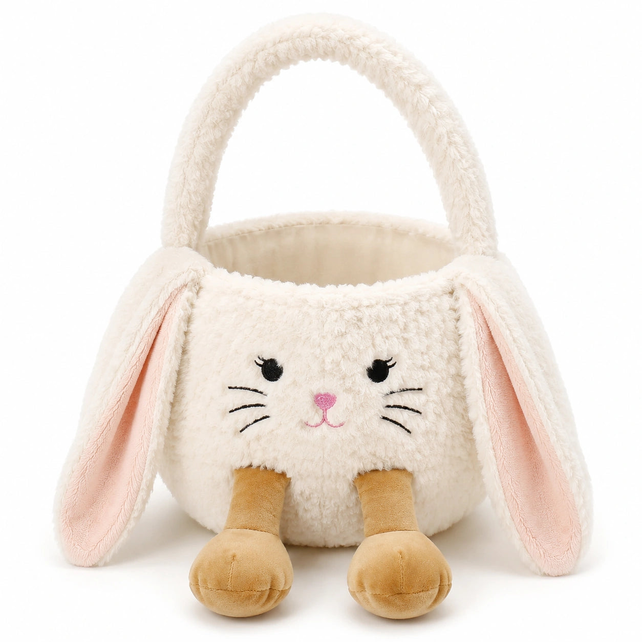 Borsa a mano coniglio 25 x 12 x 25 cm in tessuto effetto peluche crema - stile giocoso