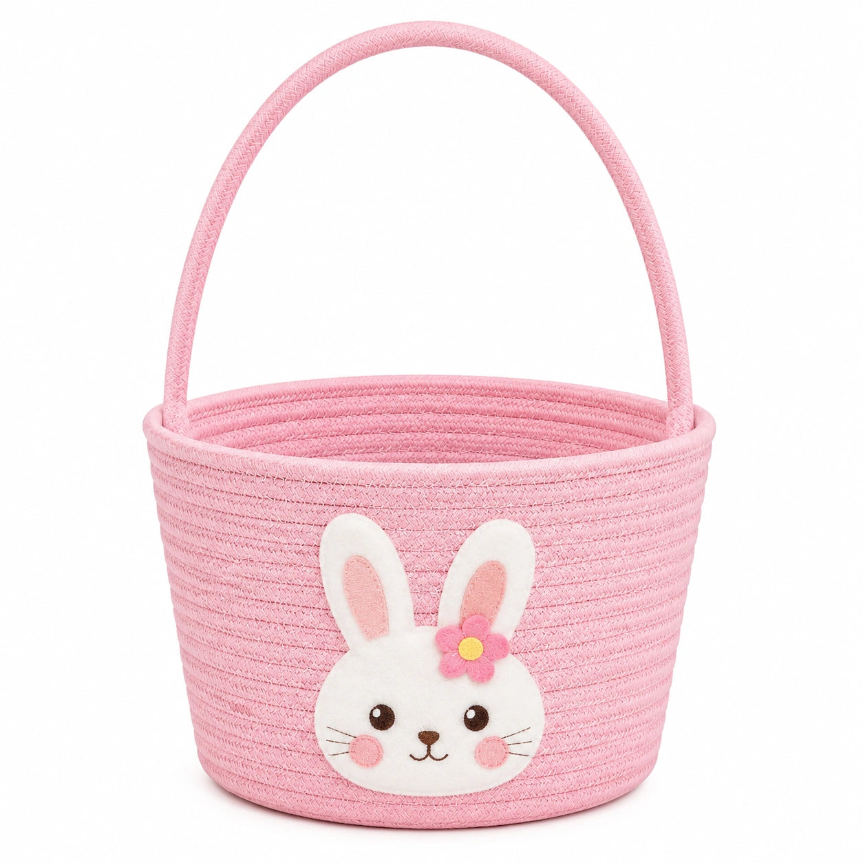 Cestino portaoggetti rotondo 25 cm in tessuto rosa con manico - stile coniglio per cameretta