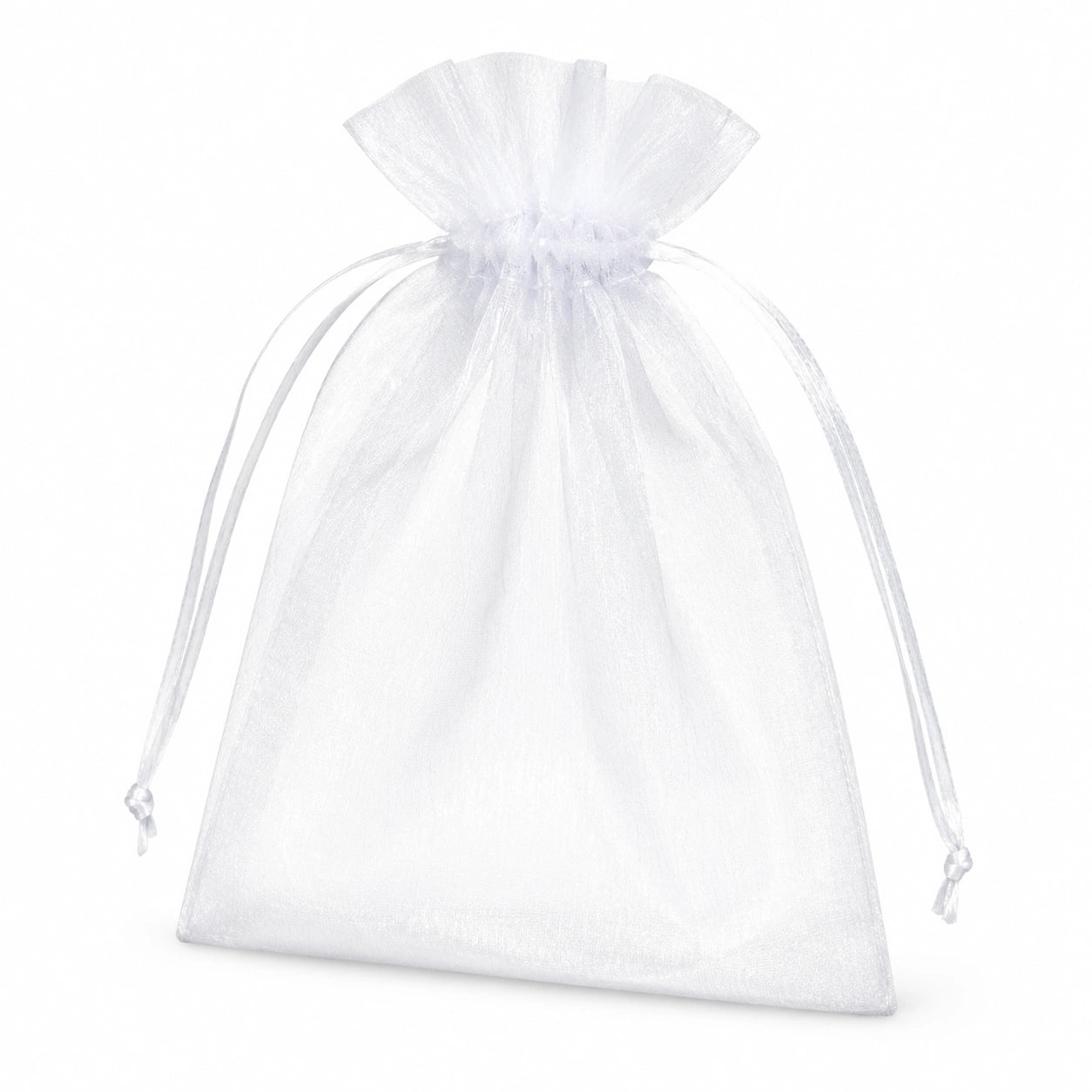 Sacchetto regalo 15 x 20 cm in organza bianco con chiusura a coulisse