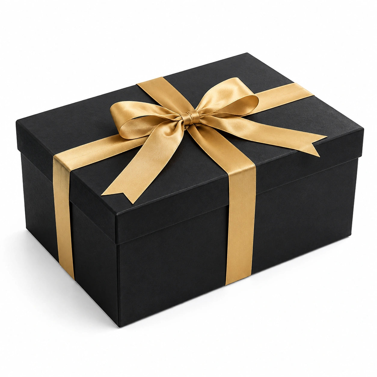 Scatola regalo 30 x 22 x 12 cm in cartone nero con nastro dorato - rettangolare con coperchio
