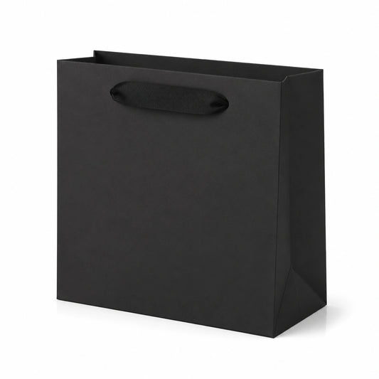 Borsa regalo in carta nera 26 x 12 x 32 cm con manici in nastro - confezione elegante