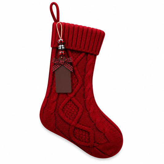 Calza natalizia decorativa 45 cm in tessuto a maglia rosso - con passante da appendere