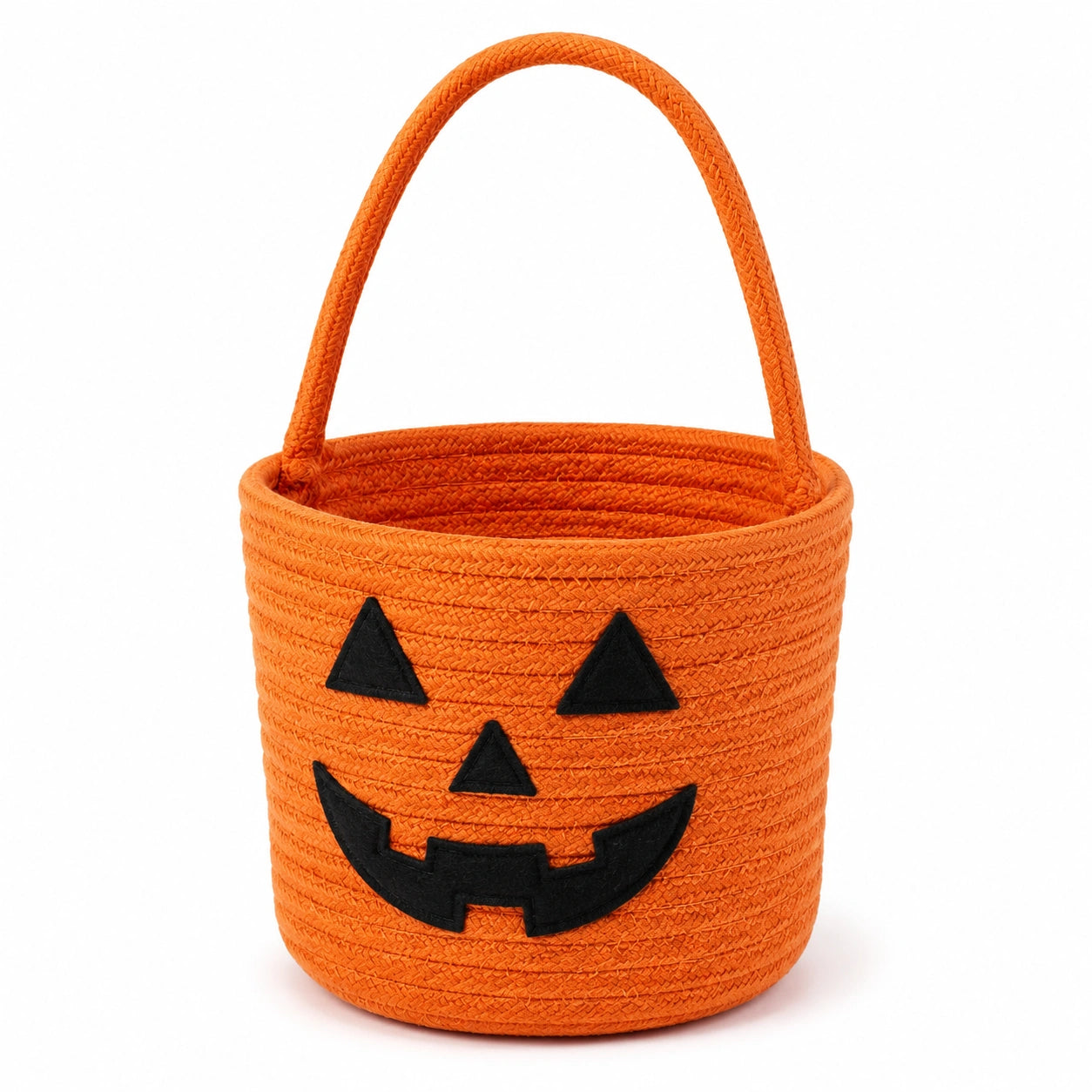 Cestino portaoggetti rotondo 20 x 18 cm in tessuto arancione con manico stile zucca