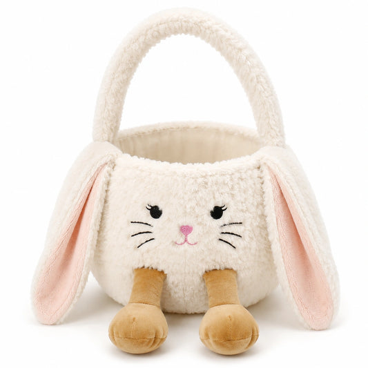 Borsa a mano coniglio 25 x 12 x 25 cm in tessuto effetto peluche crema - stile giocoso