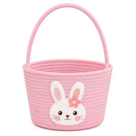 Cestino portaoggetti rotondo 25 cm in tessuto rosa con manico - stile coniglio per cameretta