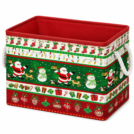 Cestino contenitore 38 x 28 x 28 cm in tessuto rosso verde natalizio con manici per organizzazione