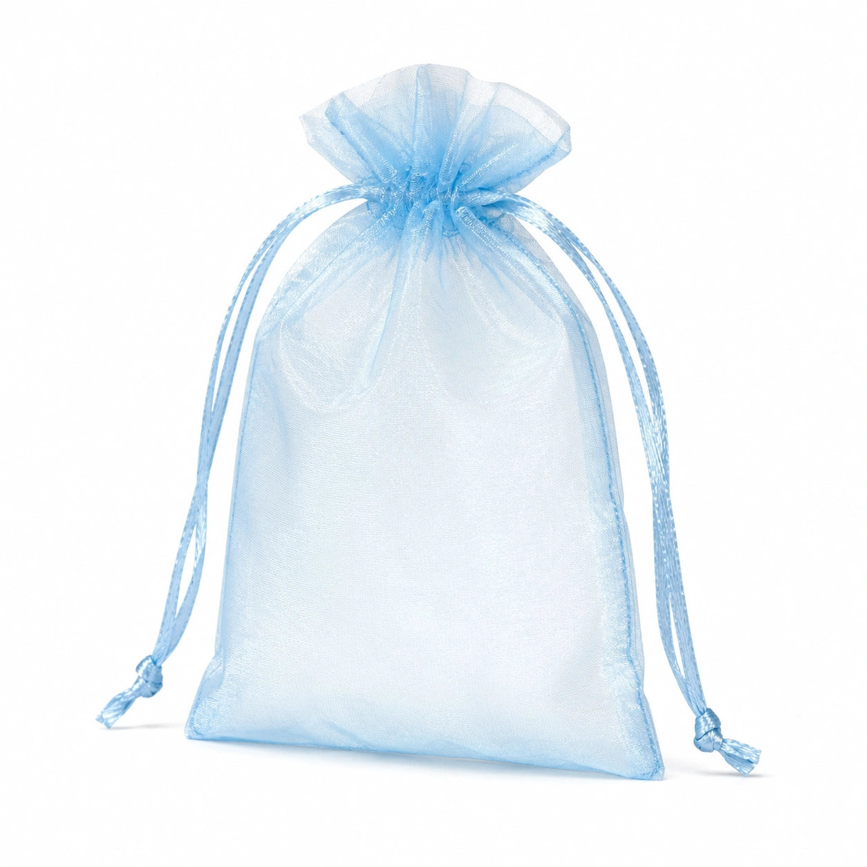 Sacchetto regalo 10 x 15 cm in organza azzurro con chiusura a coulisse