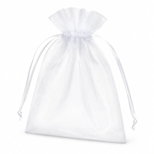 Sacchetto regalo 15 x 20 cm in organza bianco con chiusura a coulisse