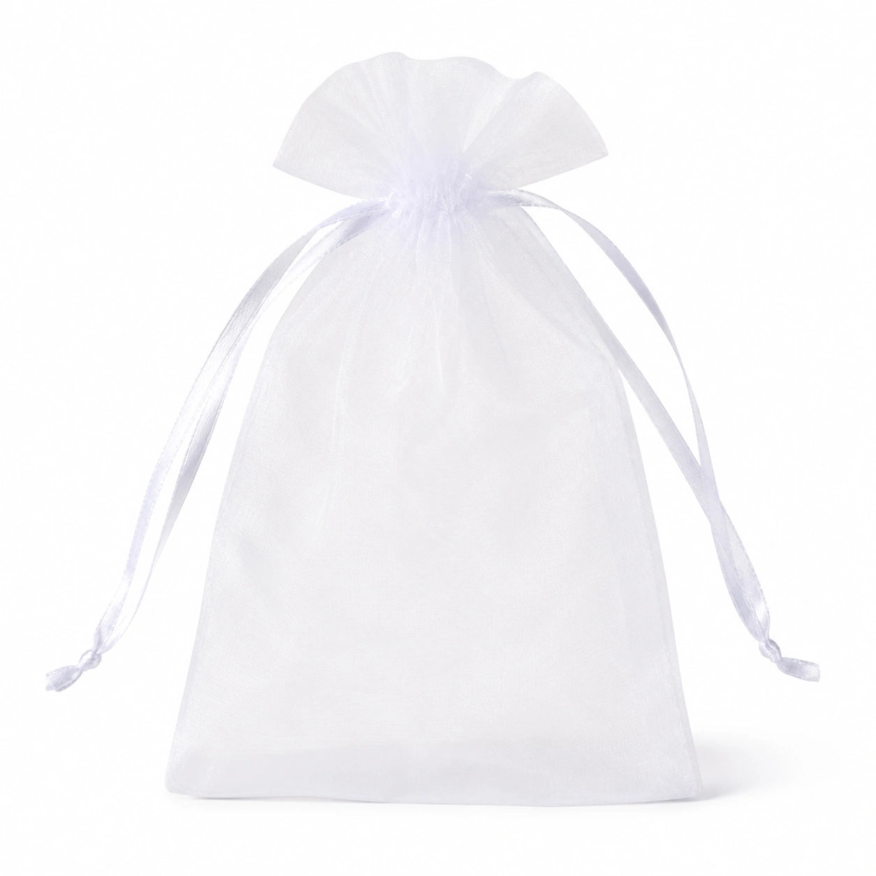 Sacchetto regalo 10 x 15 cm in organza bianco con chiusura a coulisse
