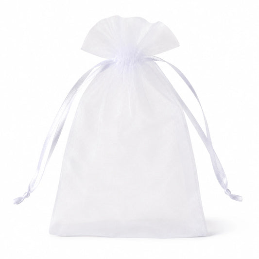 Sacchetto regalo 10 x 15 cm in organza bianco con chiusura a coulisse