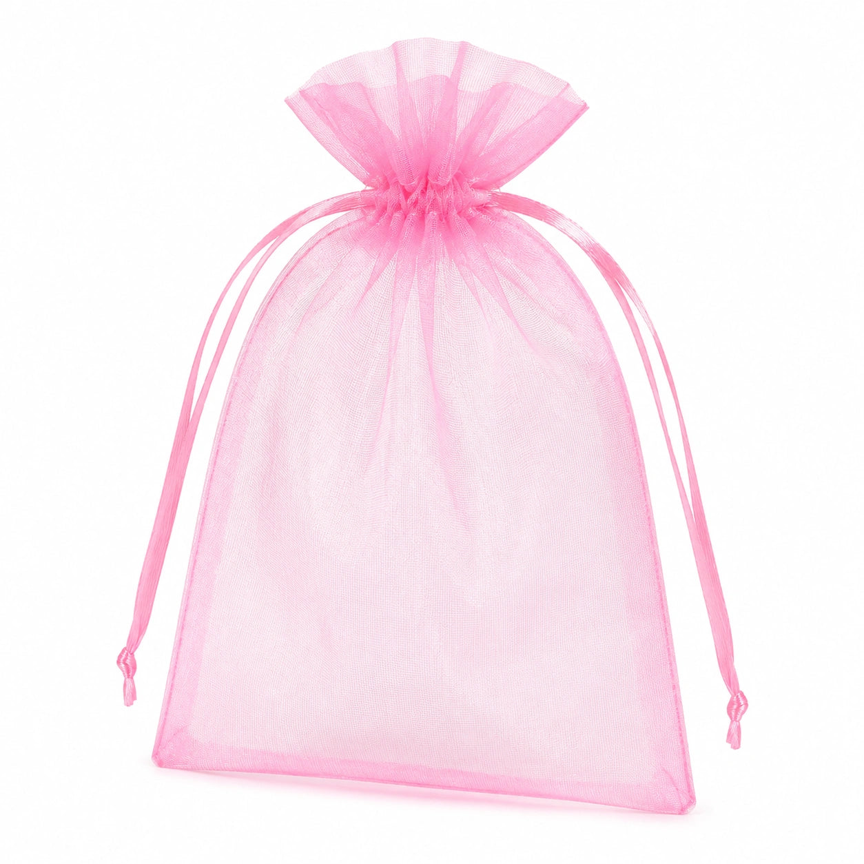 Sacchetto regalo 10 x 15 cm in organza rosa con chiusura a coulisse