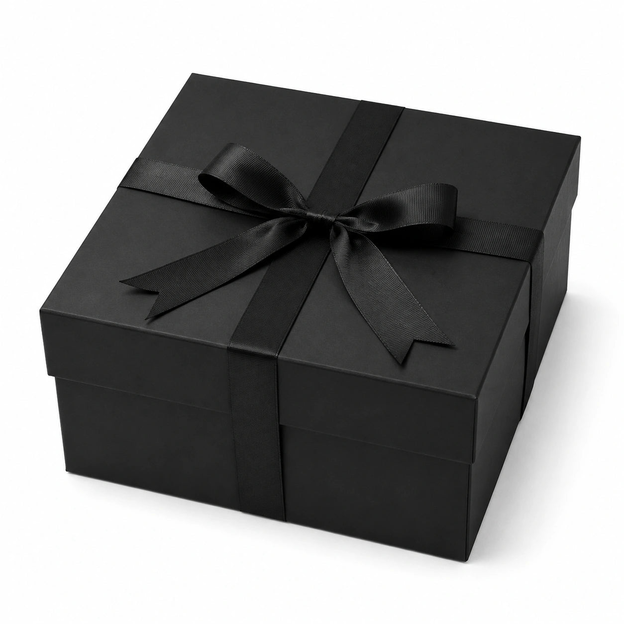 Scatola regalo quadrata 20 x 20 x 10 cm in cartone nero con nastro decorativo e coperchio