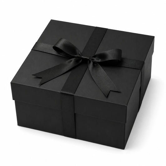 Scatola regalo quadrata 20 x 20 x 10 cm in cartone nero con nastro decorativo e coperchio