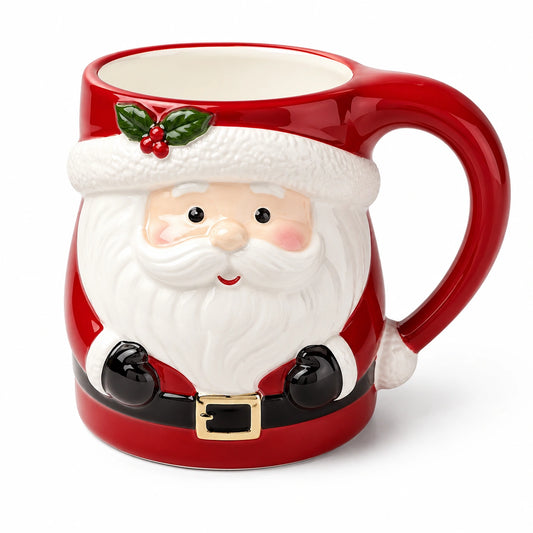 Tazza natalizia 450 ml in ceramica rossa e bianca con manico stile festivo